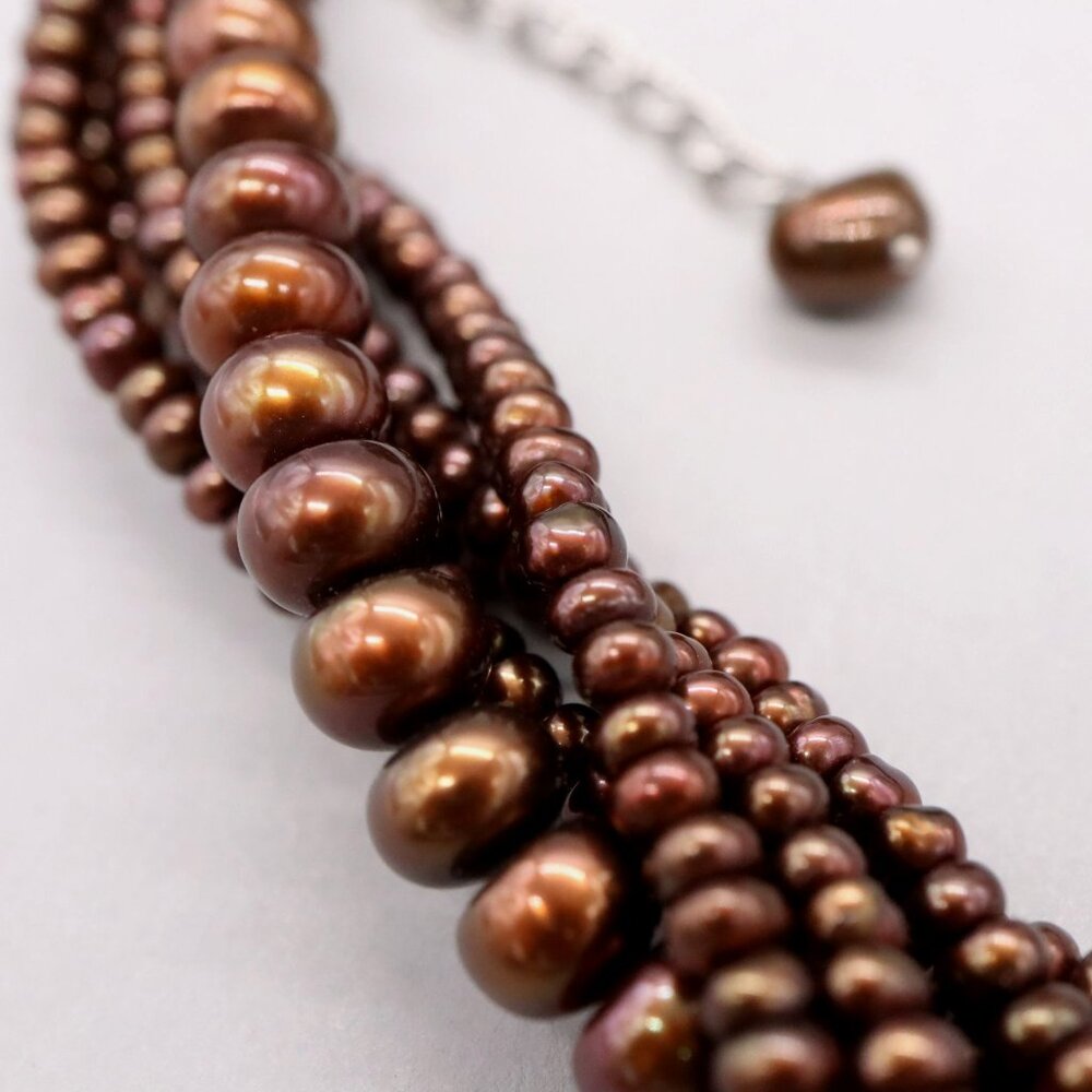 Honora 6 Strand Bronze Pearl Twist Necklace with Sterling Silver Findings - Picture 3 of 4